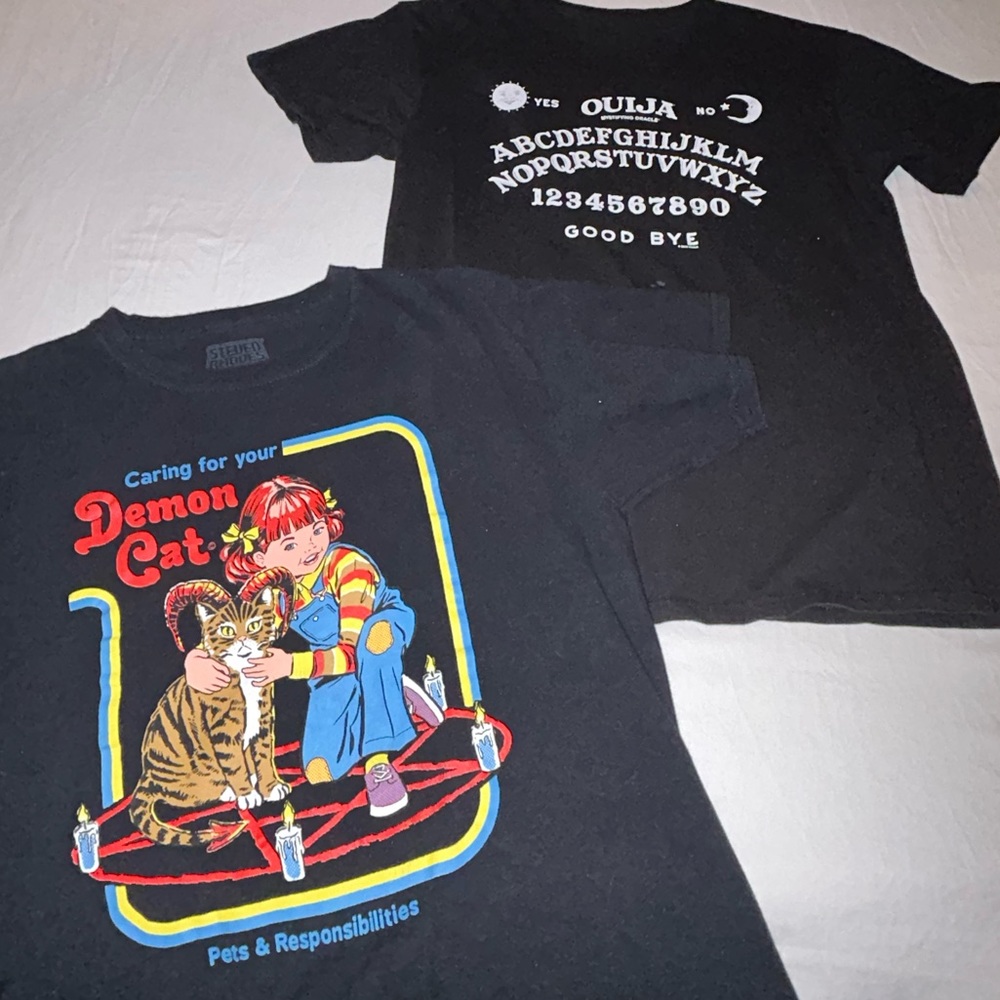 Demon cat & ouija board shirts LOT both size small
